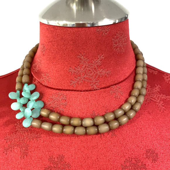 Vintage Islands Brown & Green Beaded Necklace Choker 925 Sterling Silver Clasp - Picture 2 of 8